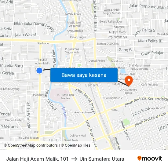 Jalan Haji Adam Malik, 101 to Uin Sumatera Utara map