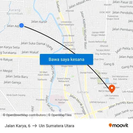 Jalan Karya, 6 to Uin Sumatera Utara map