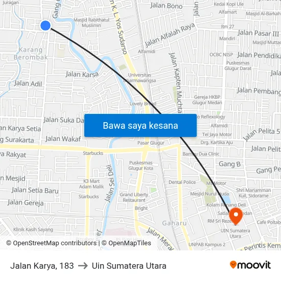 Jalan Karya, 183 to Uin Sumatera Utara map