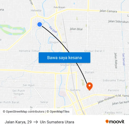 Jalan Karya, 29 to Uin Sumatera Utara map