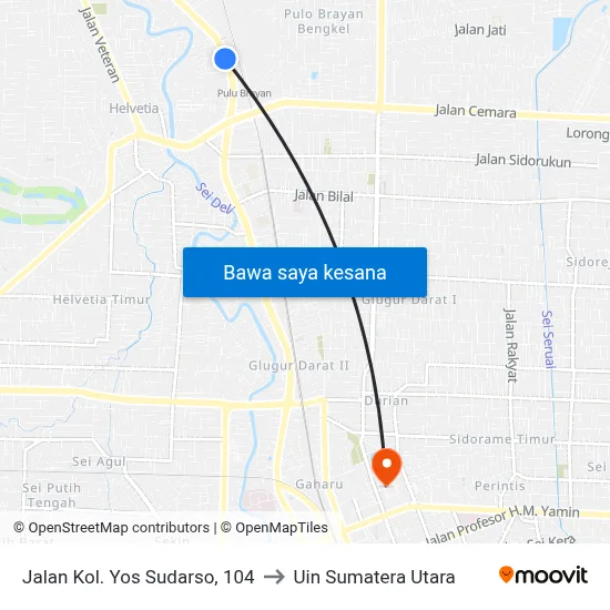 Jalan Kol. Yos Sudarso, 104 to Uin Sumatera Utara map