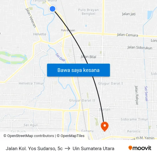 Jalan Kol. Yos Sudarso, 5c to Uin Sumatera Utara map