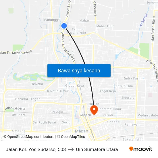 Jalan Kol. Yos Sudarso, 503 to Uin Sumatera Utara map