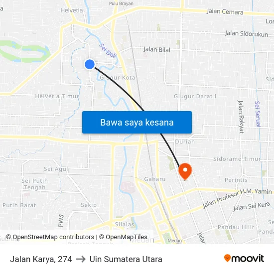 Jalan Karya, 274 to Uin Sumatera Utara map