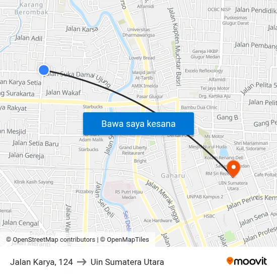 Jalan Karya, 124 to Uin Sumatera Utara map