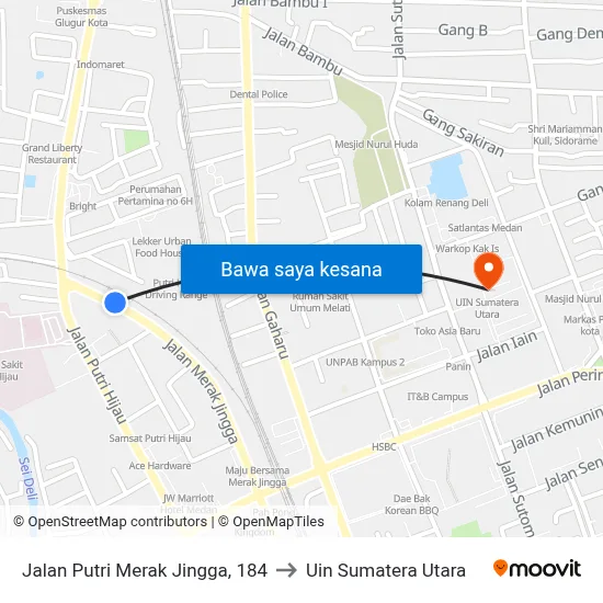 Jalan Putri Merak Jingga, 184 to Uin Sumatera Utara map