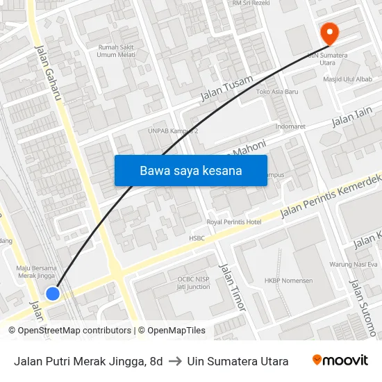 Jalan Putri Merak Jingga, 8d to Uin Sumatera Utara map