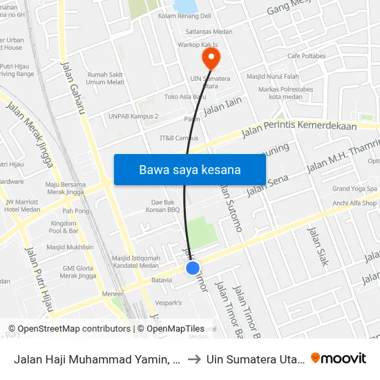 Jalan Haji Muhammad Yamin, 24 to Uin Sumatera Utara map