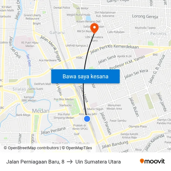 Jalan Perniagaan Baru, 8 to Uin Sumatera Utara map