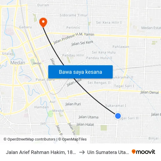 Jalan Arief Rahman Hakim, 189c to Uin Sumatera Utara map