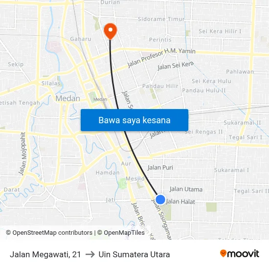 Jalan Megawati, 21 to Uin Sumatera Utara map