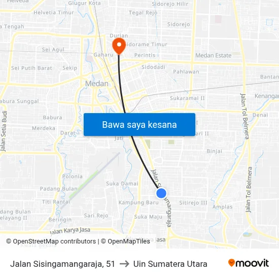 Jalan Sisingamangaraja, 51 to Uin Sumatera Utara map