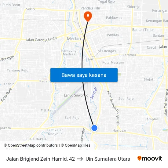 Jalan Brigjend Zein Hamid, 42 to Uin Sumatera Utara map