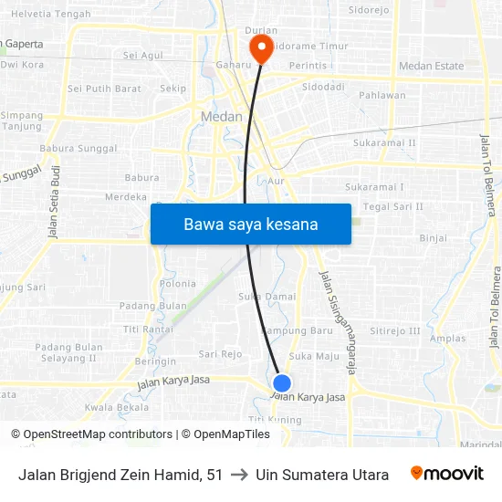 Jalan Brigjend Zein Hamid, 51 to Uin Sumatera Utara map
