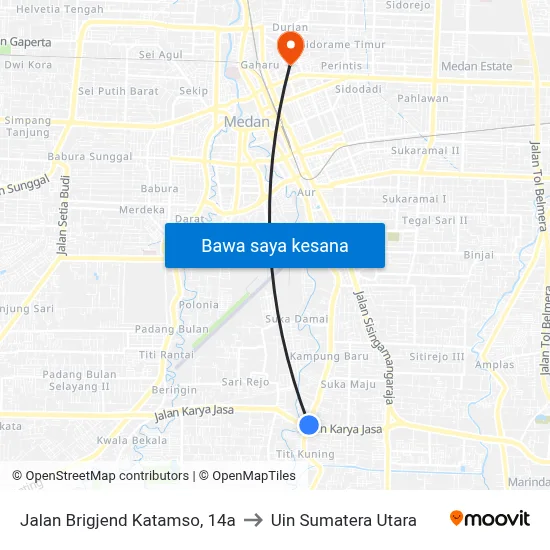 Jalan Brigjend Katamso, 14a to Uin Sumatera Utara map