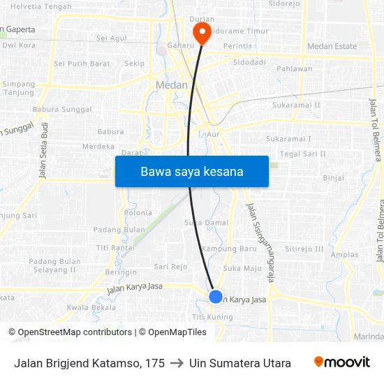 Jalan Brigjend Katamso, 175 to Uin Sumatera Utara map