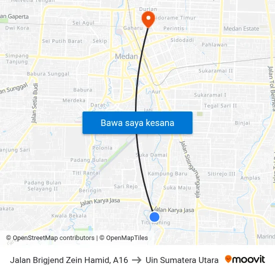 Jalan Brigjend Zein Hamid, A16 to Uin Sumatera Utara map