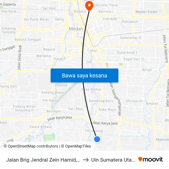 Jalan Brig Jendral Zein Hamid, 2 to Uin Sumatera Utara map