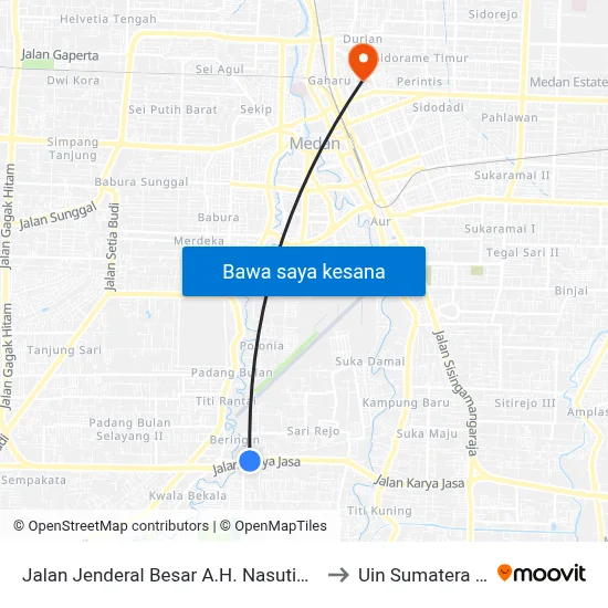 Jalan Jenderal Besar A.H. Nasution, No.92 F to Uin Sumatera Utara map