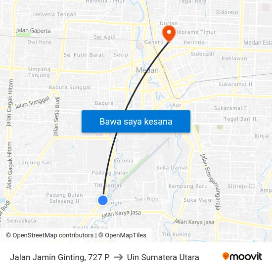 Jalan Jamin Ginting, 727 P to Uin Sumatera Utara map