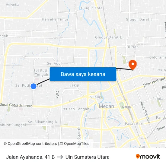 Jalan Ayahanda, 41 B to Uin Sumatera Utara map