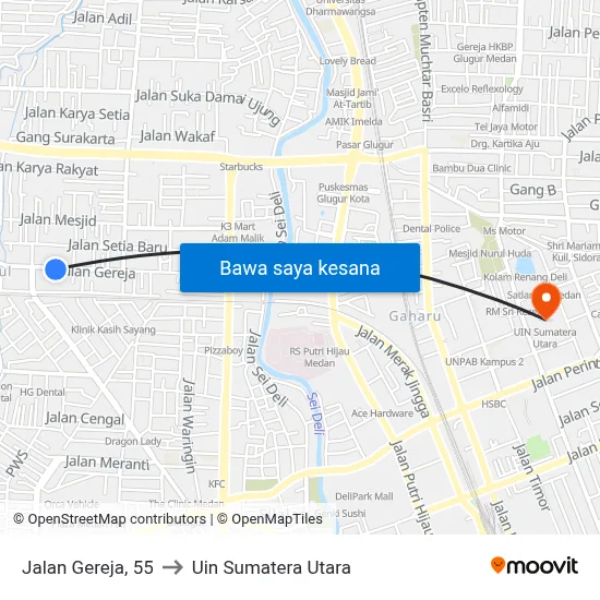 Jalan Gereja, 55 to Uin Sumatera Utara map