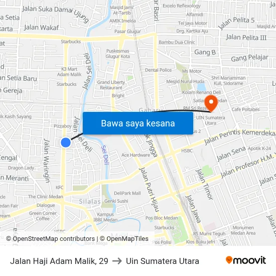 Jalan Haji Adam Malik, 29 to Uin Sumatera Utara map