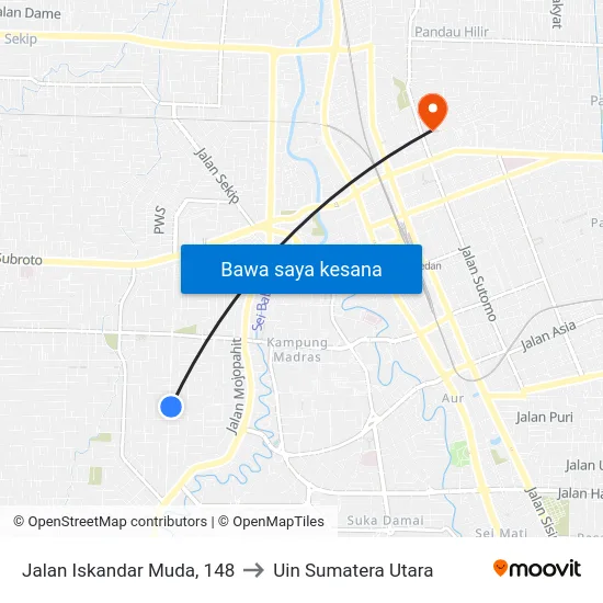 Jalan Iskandar Muda, 148 to Uin Sumatera Utara map
