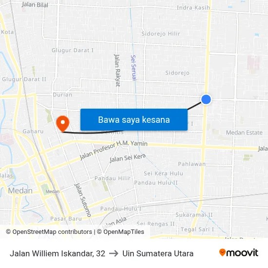 Jalan Williem Iskandar, 32 to Uin Sumatera Utara map