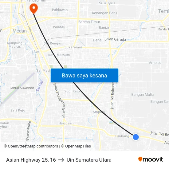Asian Highway 25, 16 to Uin Sumatera Utara map