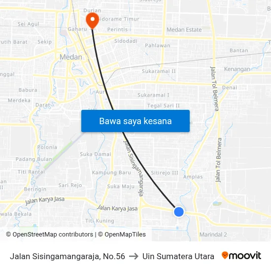 Jalan Sisingamangaraja, No.56 to Uin Sumatera Utara map