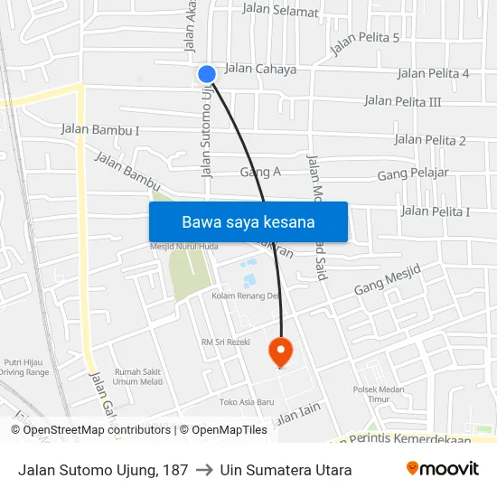 Jalan Sutomo Ujung, 187 to Uin Sumatera Utara map