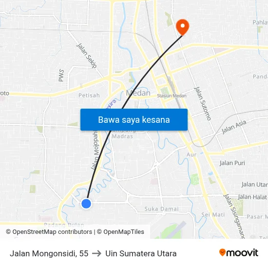 Jalan Mongonsidi, 55 to Uin Sumatera Utara map