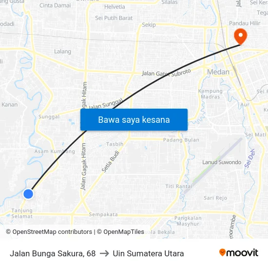 Jalan Bunga Sakura, 68 to Uin Sumatera Utara map