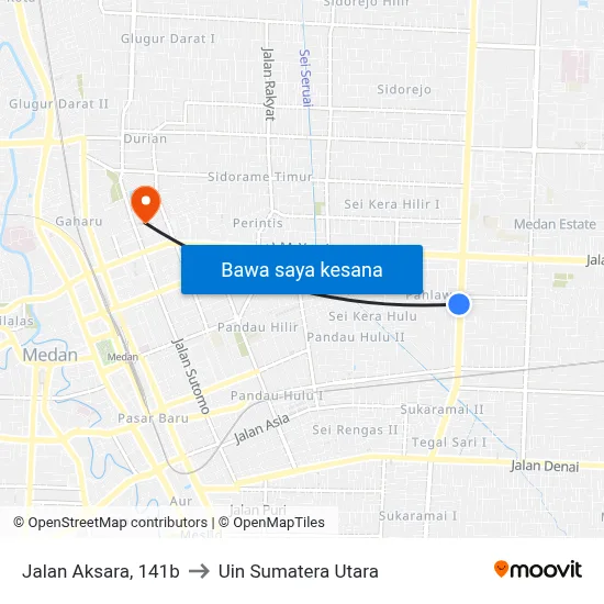 Jalan Aksara, 141b to Uin Sumatera Utara map