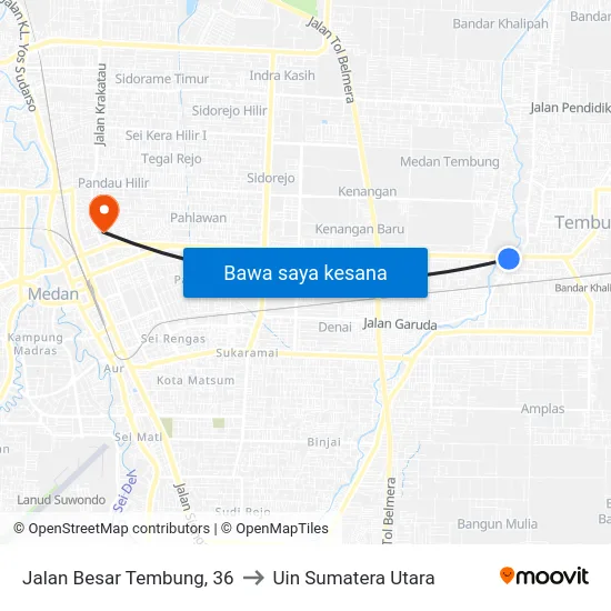Jalan Besar Tembung, 36 to Uin Sumatera Utara map