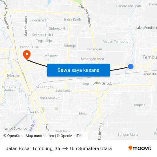 Jalan Besar Tembung, 36 to Uin Sumatera Utara map