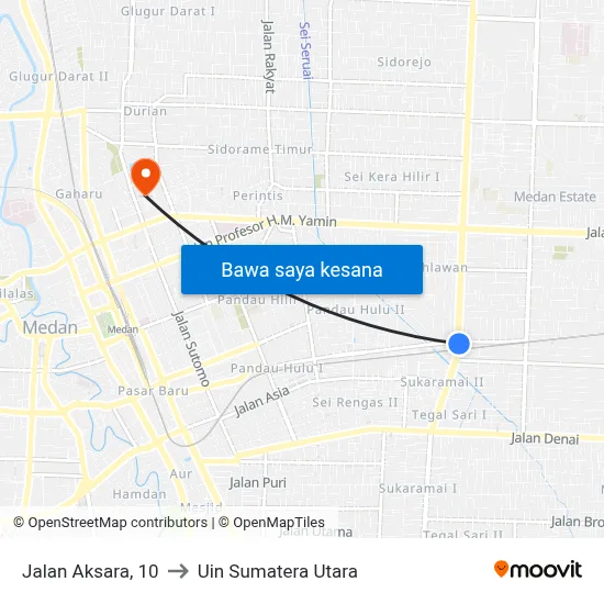 Jalan Aksara, 10 to Uin Sumatera Utara map