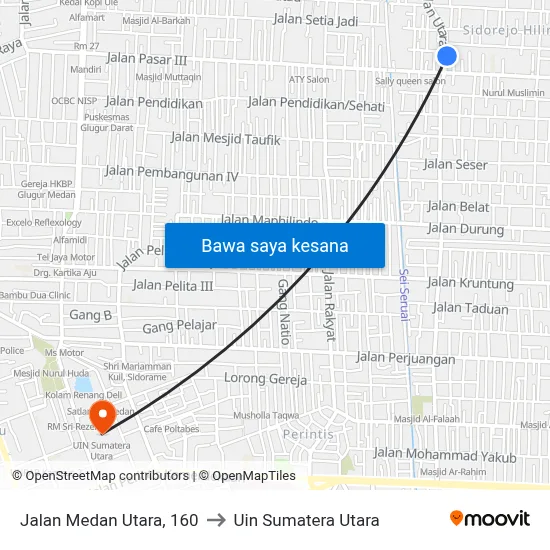 Jalan Medan Utara, 160 to Uin Sumatera Utara map