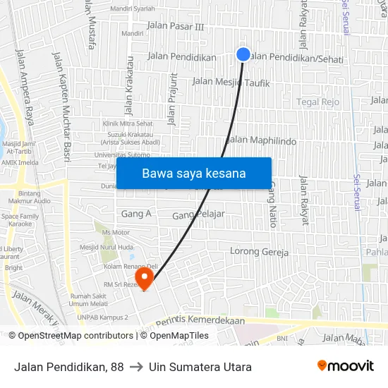 Jalan Pendidikan, 88 to Uin Sumatera Utara map