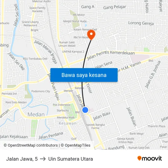 Jalan Jawa, 5 to Uin Sumatera Utara map