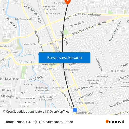 Jalan Pandu, 4 to Uin Sumatera Utara map