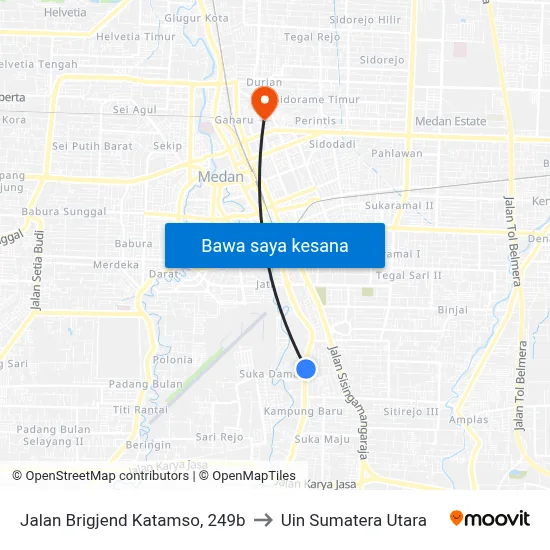 Jalan Brigjend Katamso, 249b to Uin Sumatera Utara map