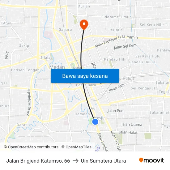 Jalan Brigjend Katamso, 66 to Uin Sumatera Utara map