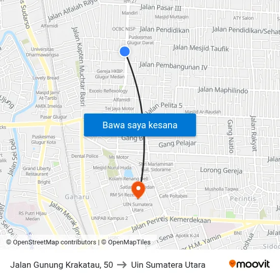 Jalan Gunung Krakatau, 50 to Uin Sumatera Utara map