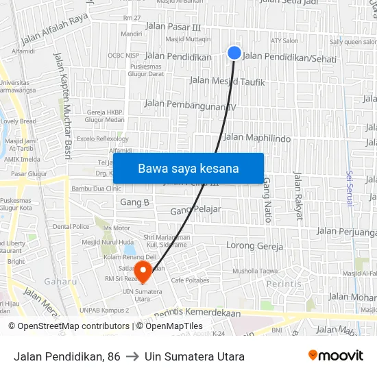 Jalan Pendidikan, 86 to Uin Sumatera Utara map