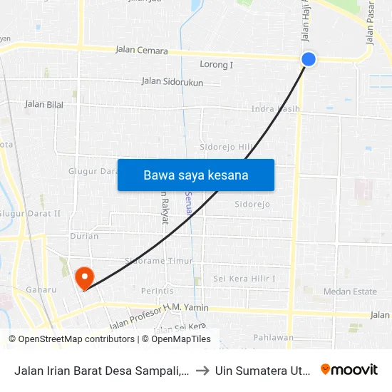 Jalan Irian Barat Desa Sampali, 40 to Uin Sumatera Utara map