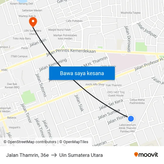 Jalan Thamrin, 36e to Uin Sumatera Utara map