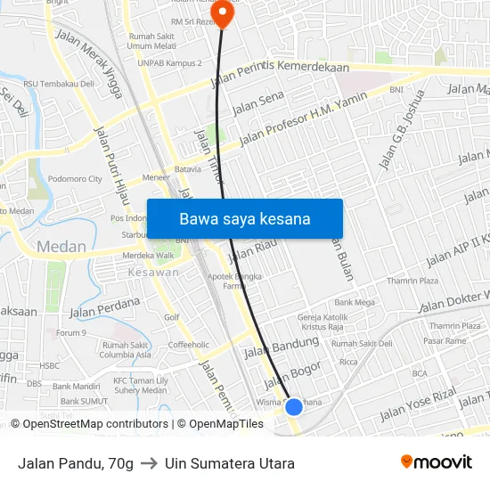 Jalan Pandu, 70g to Uin Sumatera Utara map