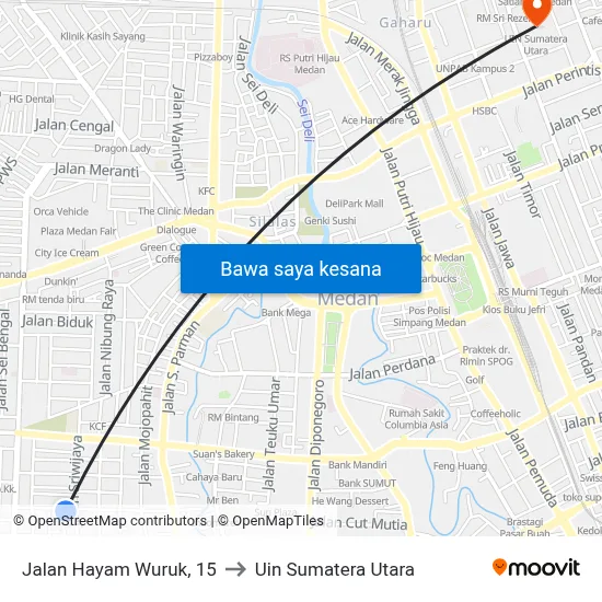 Jalan Hayam Wuruk, 15 to Uin Sumatera Utara map